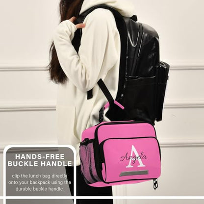 Custom Student Lunch Bag for Boys Girls Hot Pink Personalized Name Lunch Box Insulated Cooler Bag for School Picnic Office - color: Multi07