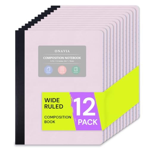 ONAVIA Pink Plastic Composition Notebook Wide Ruled Bulk, 160 Pages | 80 Sheets, 9.75 x 7.5 in, 12 Pack Poly Cover Notebook, Waterproof, Durable, Sewn Binding, Notebooks for School - color: Pink, style: 12 Pack