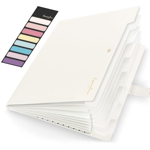 Sooez Accordion File Organizer, Letter Size Expanding File Folder with Labels, 8 Pocket Folders for Document, Portable Paper Bill Receipt Organizer for Home School Office Supplies, A4 Size, Off White - color: Off White