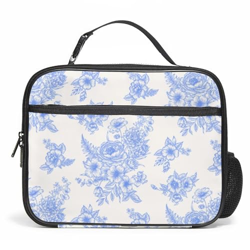 WOBAGMEN Floral Lunch Box for Kids, Cute Insulated Lunch Bag for Boys Girls,Waterproof Lunch Box with Water Bottle Holder for Teens Adults Picnic Travel Back to School (Elegant Blue Floral) - color: Elegant Blue Floral