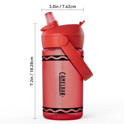 CamelBak Crayola Flip Straw Kids Water Bottle with Bite Valve, Tritan Renew Design for School and Everyday Use, 14oz, Cherry Red - color: Cherry Red