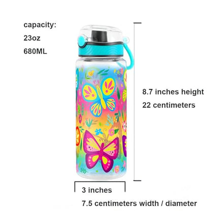 Cute Water Bottle for School Kids Girls, BPA FREE Tritan & Leak Proof & Easy Clean & Carry Handle, 23oz/ 680ml - Butterfly - color: Butterfly