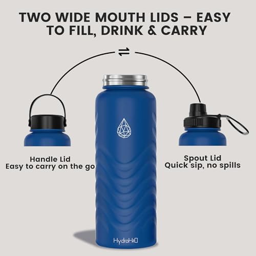 24oz Stainless Steel Insulated Water Bottle, 48H Ice Cold & 24H Hot, Leak-Proof Wide Mouth Lids (Straw & Spout), BPA-Free Bottles, Mens Water Bottle for Gym, Hiking, Travel - Blue - color: Blue, size: 24 Ounces