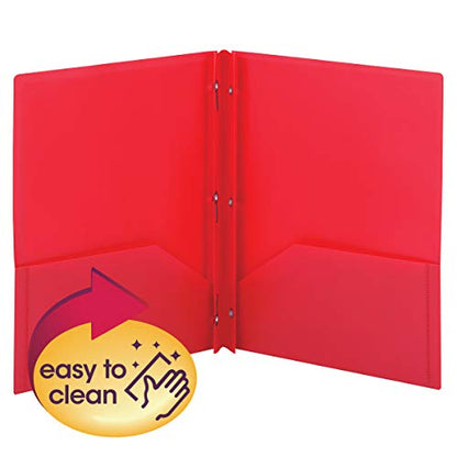 Smead Poly Two-Pocket Folder, Three-Hole Punch Prong Fasteners, Letter Size, Red, 3 Per Pack (87730) - color: Red