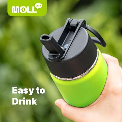 Kids Insulated Water Bottle with Straw-18 oz Stainless Steel Double Wall Vacuum Wide Mouth Water Bottle for School-Metal Travel Water Flask with Silicone Boot (Apple Green) - color: Apple Green, size: 18 Ounces