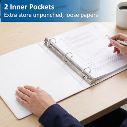 habgp 3 Ring Binders, 1" Round Rings 12 Pack, Fits for 8.5x11 Inch Paper, Clear View 2 Pocket for Customizable Covers, Three Ring for School Office Business Supplies, White, 1 Inch - size: 1 Inch