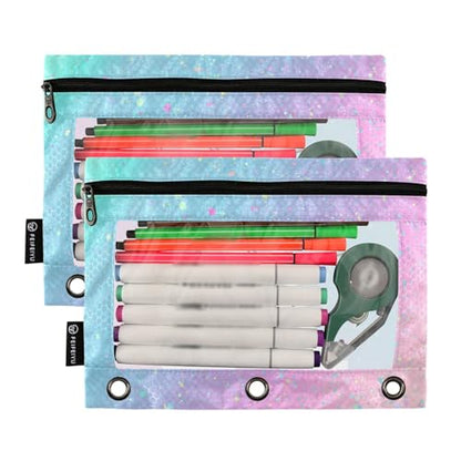 Personalized Pencil Pouch for 3 Ring Binder Glitter Custom Pencil Pouches Case Binder Cosmetic Bag 2 Pack for Office School College Supplies - color: Glitter