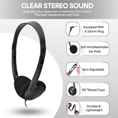 Kids Headphones Bulk 30 Pack for School Classroom Students Children Toddler Boys Girls Teen Adults - color: Black, size: 30 Pack