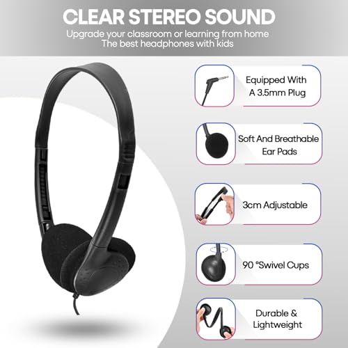 Kids Headphones Bulk 50 Pack for School Classroom Students Children Toddler Boys Girls Teen Adults - color: Black, size: 50 Pack