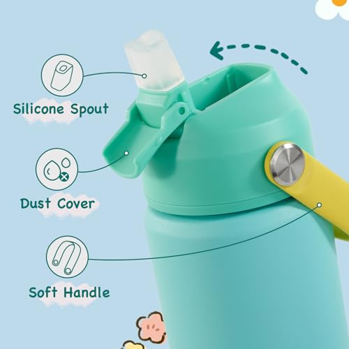 Kerilyn 12oz Kids Water Bottle, Stainless Steel Insulated Water Bottle For Kids, Toddler Cup With Straws Leak-proof, Kids Water Bottles For School Boys Girls, BPA Free, Twilight Green - color: Twilight Green