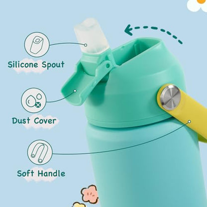 Kerilyn 12oz Kids Water Bottle, Stainless Steel Insulated Water Bottle For Kids, Toddler Cup With Straws Leak-proof, Kids Water Bottles For School Boys Girls, BPA Free, Twilight Green - color: Twilight Green