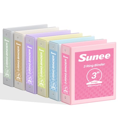 SUNEE 3 Inch Binders 3 Ring 6 Pack, Large 3" Clear View Three Ring Binder PVC-Free (Fit 8.5x11 Inches) for School or Office Supplies, Pastel Assortment - color: Pastel Assortment, size: 3 Inch