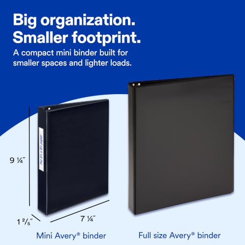 Avery Mini 3 Ring Binder, Holds 5.5" x 8.5" Paper, 1" Round Rings, 175-Sheet Capacity, 1.4 Inch Wide Spine, Label Holder, 1 Black Binder, Great for Home, Office, School Supplies, and More (27257) - size: 1"