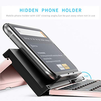 Geyes Bluetooth Keyboard Foldable Portable Folding Travel Keyboard for iPhone 15 Pro Plus/Xs/max/x/14/13 /12/11 /iPad/iPad mini 4, Samsung Android Tablet Smart Phone (Rose Gold) - color: Rosegold
