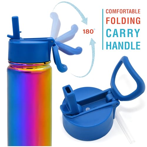 CHILLOUT LIFE 12oz Kids Insulated Stainless Steel Water Bottle with Leak Proof Straw Lid & 144 Stickers - color: Magic Rainbow, style: 12 oz