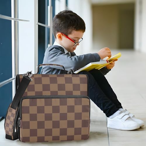 3 Ring Zipper Binder with Shoulder Strap Brown Checkerboard B 1.5 inch Binders Keeper Large Capacity Multi Pockets for School Office Supplies - color: Multi2341, size: Fit 500 Sheets