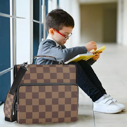 3 Ring Zipper Binder with Shoulder Strap Brown Checkerboard B 1.5 inch Binders Keeper Large Capacity Multi Pockets for School Office Supplies - color: Multi2341, size: Fit 500 Sheets