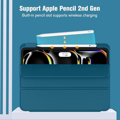ZryXal iPad Pro 11 Inch Case (M5) 2025/ (M4) 2024 (Model: A2836/A2837/A3006), Trifold Stand Smart Cover with Pencil Holder and Soft TPU Back, Auto Wake/Sleep (New Teal) - color: New Teal