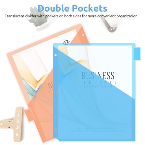 SKYDUE Binder Dividers with Tabs and Pockets,8 Tab Dividers for 3 Ring Binder, Plastic Binder Dividers with 2 Pockets & 16 Blank Labels, Blue - color: Style A(blue)