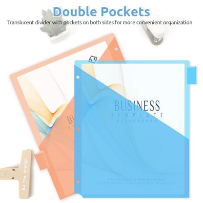 SKYDUE Binder Dividers with Tabs and Pockets,8 Tab Dividers for 3 Ring Binder, Plastic Binder Dividers with 2 Pockets & 16 Blank Labels, Blue - color: Style A(blue)