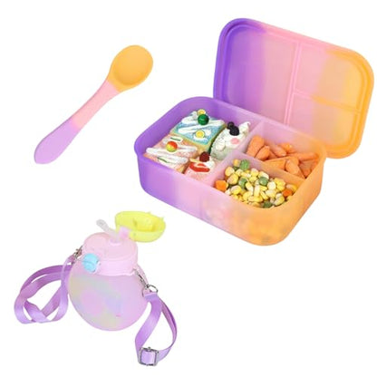 Kids Lunch Box Set with Water Bottle & Spoon – Portable Food Storage Container with Leak-Proof Lid and Shoulder Strap – BPA-Free, Durable & Lightweight for School, Travel, and Picnics