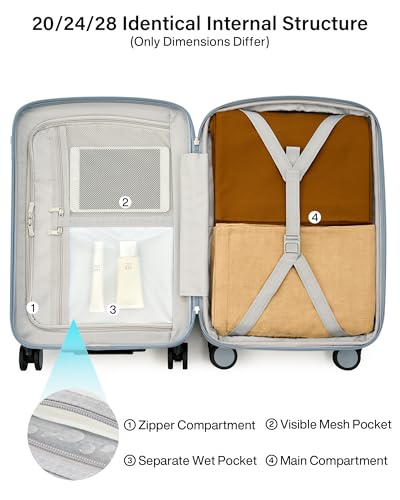 Hanke 20 Inch Expandable Carry On Luggage, 22x14x9 Airline Approved, TSA Lock Hard Shell Lightweight Suitcase for Men Women (Grey) - color: Grey, size: 20 Inch EXT