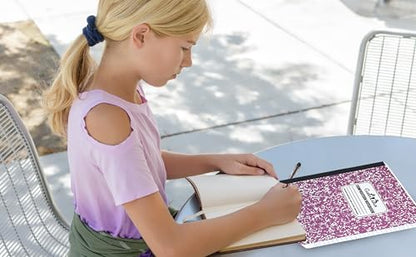 CLEENTABLE Composition Notebook 5 Pack, Wide Ruled Paper, Marble Cover Notebooks for School, 9.75 x 7.5 Inches, 100 Sheets (200 Pages), Sewn Binding Comp Books, Purple