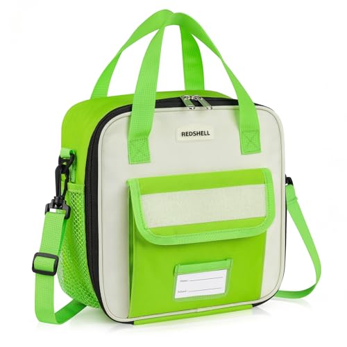 REDSHELL Lunch Box Kids, Large Insulated Lunch Bag for Boy Girl, Dark Green | Tactical Style, Cooler Lunchbag, Square Toddler Lunchbox, School & Daycare, Lunch Tote, Water Bottle Holder, Adjustable Strap - color: Dark Green
