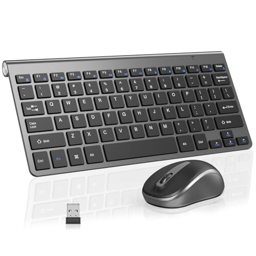 Compact Wireless Keyboard Mouse Combo, Mini Portable Travel Keyboard and Silent Mouse Set with USB Receiver, Quiet Click, Small Size, Adjustable 2400 DPI for Computer, Laptop, PC, Windows, Mac - Grey - color: Grey