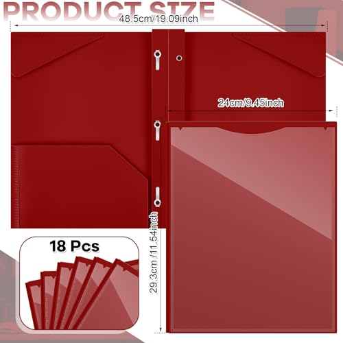 Henoyso 18 Pcs Plastic Folder with Clear Front Pocket and 3 Prong Plastic Folders with Card Slot Pocket Folders with Prongs for School Office (Burgundy) - color: Burgundy