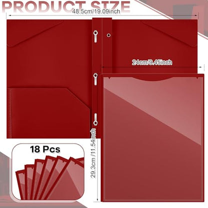 Henoyso 18 Pcs Plastic Folder with Clear Front Pocket and 3 Prong Plastic Folders with Card Slot Pocket Folders with Prongs for School Office (Burgundy) - color: Burgundy