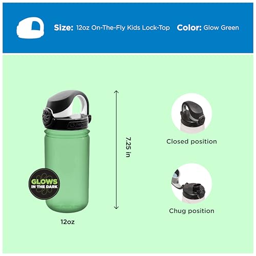 Nalgene Kids' 12 oz On The Fly Lock-Top Water Bottle, Glow Green - color: Glow Green, size: 12 Ounces