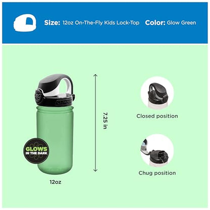 Nalgene Kids' 12 oz On The Fly Lock-Top Water Bottle, Glow Green - color: Glow Green, size: 12 Ounces