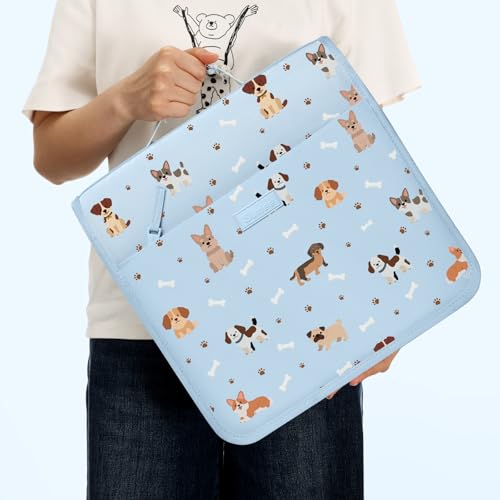 SUNEE Zipper Binder 3 Ring, 3 Inch O-Ring with Handle and Shoulder Strap, 600-Sheet Capacity, 5-Tab Expanding File Folder, Multi-Pockets for Middle School Organizer Binder with Zipper, Blue Dog - color: Blue Dog
