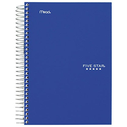 Five Star Spiral Notebook, 5 Subject, College Ruled Paper, 9-1/2" x 6", Blue (73659) - color: Cobalt Blue
