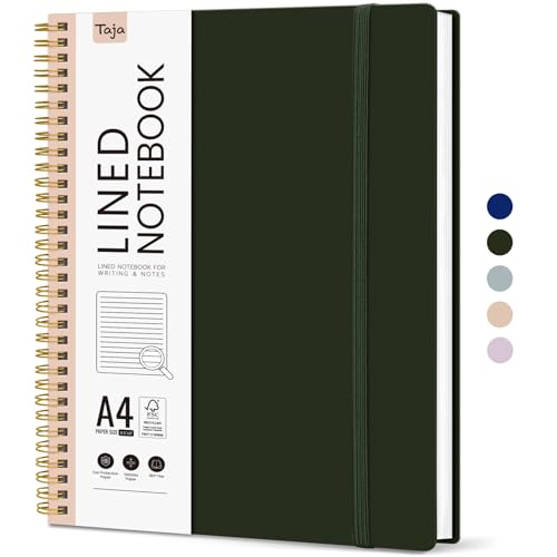 Taja Spiral Lined Notebook, 8.5"x11" Notebooks for Work, Large A4 Journal for Women & Men, College Ruled Journaling Notebook for Writing, Plastic Cover Spiral Journal, Olive - color: H-Olive, style: A - Lined（1Pack）
