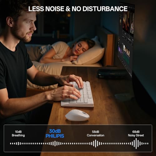 PHILIPS Wireless Keyboard and Mouse Combo-Ergonomic Keyboard and Mouse Wireless Combo with Silent Design,Plug n' Play,Sleep Mode and 2.4GHz Keyboard for Mac, Windows, Laptop-White - color: White