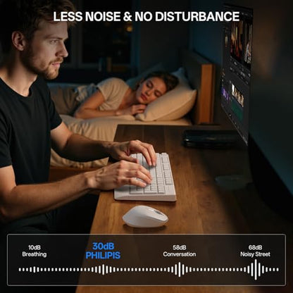 PHILIPS Wireless Keyboard and Mouse Combo-Ergonomic Keyboard and Mouse Wireless Combo with Silent Design,Plug n' Play,Sleep Mode and 2.4GHz Keyboard for Mac, Windows, Laptop-White - color: White