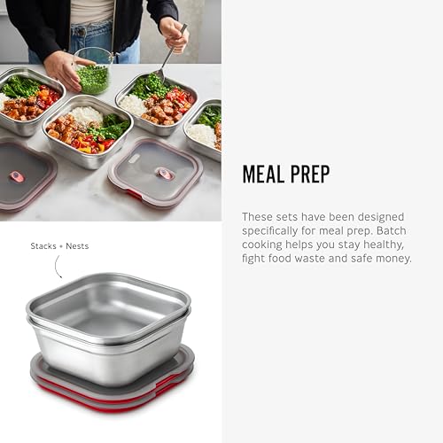 BLACK + BLUM Lunch Box - Meal Prep Containers Reusable for Picnic & Camping - Microwavable Stainless Steel Lunch Dinner Food Storage Box with Leak Proof Lid - Dishwasher Oven Safe - Large Square 37oz | Leak Proof & Airtight, Durable & Reusable, Stackable