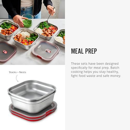 BLACK + BLUM Lunch Box - Meal Prep Containers Reusable for Picnic & Camping - Microwavable Stainless Steel Lunch Dinner Food Storage Box with Leak Proof Lid - Dishwasher Oven Safe - Large Square 37oz | Leak Proof & Airtight, Durable & Reusable, Stackable