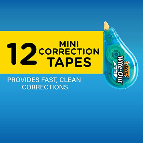 BIC Wite-Out Mini Correction Tape, White, No Dry Time, Long Lasting, 12-Count (Tape Body Colors May Vary)