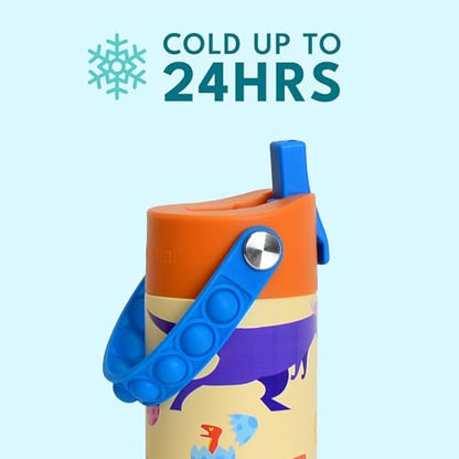 Elemental Insulated Kids Water Bottle, Stainless Steel Water Bottle with Straw Lid & Pop-It Handle, Leak-Proof Water Bottles for School, Boys or Girls, Travelling and Sports, 18oz - Dino Rage - color: Dino Rage