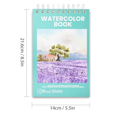 Bondream Watercolor Paper Pad,2 Pack Watercolor Book,140lb/300g,Spiral Bound Painting Drawing Paper Book,Art Supplies Sketchbook, Journal for Adults,5.5" x8.5”