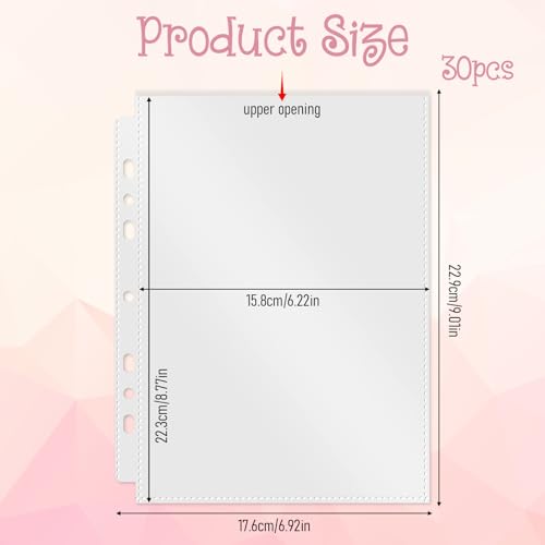 30Pcs A5 Binder Sleeves A5 6 Ring Clear Plastic Paper Sleeve A5-Binder 6 Ring Sheet Protector 6.22x8.77 Sheet Protectors Double-Sided Photo Sleeves for Photo Paper Report