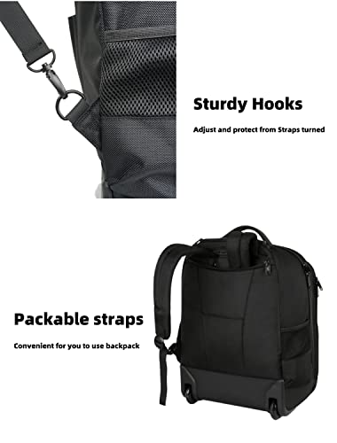 MATEIN Wheeled Backpack, 18 inch Laptop Backpack with Wheels | Backpack with Wheels, 17 inch Laptop Backpack, 36 L Main Compartment, Breathable Adjustable Straps, Rolling Travel Bag - color: Black, size: 18-inch
