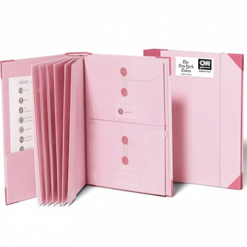 The Folio® Important Document Organizer by Savor | Binder with Guided Labels, Acid-Free File Folder Organizer with 10 Pockets, Document Holder for Home Records, Legal and Medical Papers (Pink) - color: Pink, size: Document Organizer (English Version)