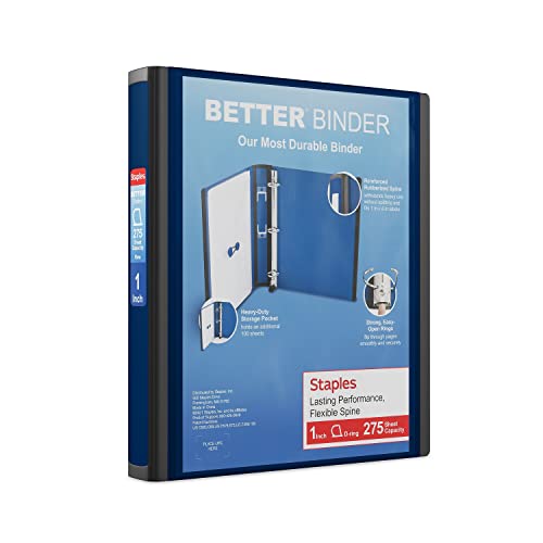 Staples Better Binder 1 Inch 3-Ring Binder, Navy Blue, Wide Spine View Binder with Locking Rings, Durable School & Office Binder, 3 Pack - color: Blue, size: 1-Inch, style: 3 Pack