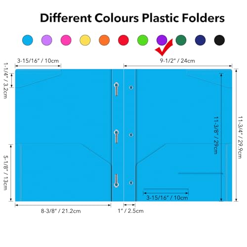Briartw Heavy Duty Plastic Pocket Folder with Prongs for Letter Size Paper - 6 Pack Dark Purple File Folder with Clear Front Pocket - 2 Pockets and 3 Prongs,As Well As 2 Card Slots - Pocket Folders - color: Dark Purple
