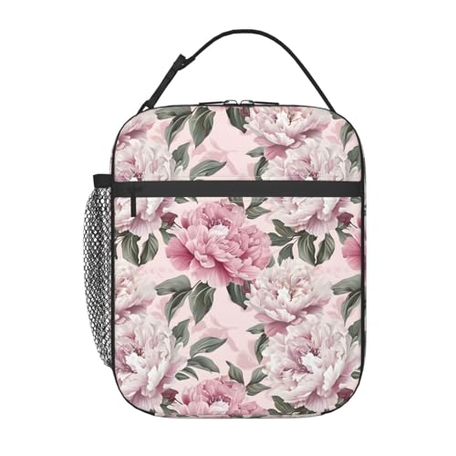 Insulated Lunch Box for Kids Boys Girls, Reusable Lunch Bag for School, Office, Work, Picnic, Travel, Pink Peony Floral Lunch Box - color: lunch box 75