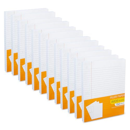 Notebook Paper Wide Ruled, Loose Leaf Paper Wide Ruled Notebook Binder Paper Bulk, Lined Filler Paper for 3 Ring Binders - 10.5” X 8", for Student, College, School - 150 Sheets - (12 Pack) - style: 12 Pack